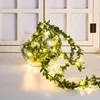 装飾的な花の花輪2m/3m/5mグリーンリーフガーランドストリングライトは、結婚式のパーティーのために柔軟な銅線の人工vineを導いたクリスマス