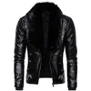 Men's Leather Faux Design Motorcycle Bomber Add Wool Jacket Men Autumn Turn Down Fur Collar Removable Slim Fit Male Warm Pu Coats 230301