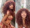 Long Ginger Afro Wigs for Black Women, Fluffy Curly Wavy Auburn Wig avec une frange, 250% de densité épaisse pneque