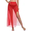 Women's Swimwear Women Split Bikini Cover Ups Solid Color Ankle Length High Waist Sexy See Through Skirt For Summer Beach Swimming Swimwears