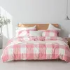 Set di biancheria da letto Stile giapponese Semplice set di cotone bianco Plaid Stripe Copripiumino Biancheria da letto Federe Copriletto sul 4 pezzi