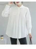 Chemisiers Femme Chemises Lamtrip Unique Chemise Plissée Chemisier Coton 100% Blanc Bref Printemps 230302