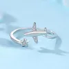 Cluster Ringe Damen Silber Farbe Stern Kleines Flugzeug Öffnung Verstellbarer Ring Frischer Schmuck Geschenk J01175