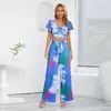 Kvinnors tvåbitar byxor Zydzyq Set Women Clothing 2023 Spring Print Crop Tops Wide Leg Y2k Clothing Club Streetwear Wholesale