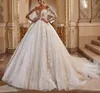 Exquisite Ball Gown Wedding Dresses Long Sleeves V Neck Sequins Appliques Beaded 3D Lace Ruffles Diamond Pearls Bridal Gowns Plus Size Custom Made Vestido de novia