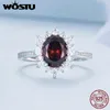 Обручальные кольца Wostu 925 Стерлинговое серебро большое камень Красное хрустальное обручальное кольцо для женщин очистка Cz Top Caffence S925 Rings Party Jewelry Gift 230302
