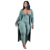 Womens Plus Size Pants Loungewear Women Sexy Outfits Two Piece Sets Ribbed Slip Jumpsuits and Long Sleeve Coat Wholesale Drop 230302