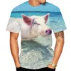 Men's T Shirts Summer Novelty Animal Pig 3D Printed Men's Shirt Funny Piggy Crew Neck Loose Short Sleeve Top