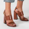 Sandaler klassiker Kvinnor Summer Crocodile Skin Style High Heels Ladies Dress Plus Size Square Heel Woman Shoes Peep Toe