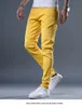 Men's Jeans Yellow Red White Jeans Men Fashion Slim Fit Straight Pants Summer Streetwear Ripped Patch Denim Trousers 230302