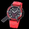 Mens Sport Watches Chronograph armbandsur Japan Quartz Movement Steel Case Red Rubber Strap Reloj de Lujo Hanbelson276i