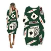Casual Kleider Frauen Poker Print Langarm Mode Frau Kleidung Plus Größe Streetwear Übergroßen Damen Kleidung Weibliche Kleid