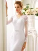 Sexy Langes Hochzeitskleid 2023 Meerjungfrau Langarm V-Ausschnitt Chiffon Spitze Applikationen Brautkleider Plus Size Durchsichtige Robe De Mariee