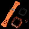 Smart Straps Crystal Colored Carved Armor Case Integrated Strap Mod Kit Watches Cover Watchband Band Bracelet Fit iWatch 8 7 6 5 4 For Apple Watch 44 45mm Wristband
