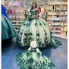 Hunter Green Princess Quinceanera Dresses 3D Flowers Beads Applique Lace-up corset Sweet 15 Dress with bear Party Wear Xv Anos