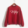 Kadın Hoodies Sweatshirts Wifey Mektupları Baskı Kadınlar Sweatshirt Koreli Oneck Kükürme Kalın Sonbahar Kış Kadınları DW380 230301