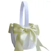 Party Decoration Romantic White Satin Lace Bowknot Pearl Flower Girl Basket For Wedding Ceremony Supplies Portable Flowers