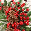 Decorative Flowers Artificial Red Berries Pine Cone Wreath Hanging Garland Christmas Ornament Decor