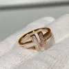 Designer Original Tiffays Sterling Silver High Version Rose Gold Diamond Set Double T Open Ring Feme Femed Fritillaria 18K