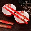 Chopsticks 100Pairs Wood Chinese printing Both the Double Happiness and Dragon Wedding Favor 230302