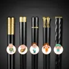 Chopsticks 510Pairs Black Chinese Japanese Alloy Sushi Food Sticks Reusable Stainless Steel Gift 230302