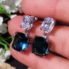 Dangle Earrings Korean Luxury Extra Large Fat Cube Dark Blue Crystal Zircon For Women Wedding Bridal Fashion Jewelry Gift E1280