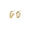 Stud Earrings Authentic 925 Sterling Silver Jewelry Gold Cross Half Circle Geometric Spiral Line Ear Piercing C-G9785