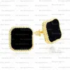 4/Four Leaf Clover Emering Black Studs Mini Sterling Srebrny Elegancki urok 18K Gold Agat Shell Mother-of-Pearl Wedding Biżuter