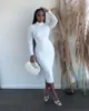 Casual Dresses Fashion Sexy Dreses For Women 2023 Autumn Winter Party Midi Solid Color Long Sleeves Knitted Thread Slim