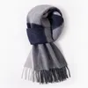 Écharpes 100% laine longue écharpe Hommes hiver chaud cou foulards classique affaires Plaid bleu écharpe châles luxe rayé Foulard Hommes 230302