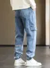 Mäns jeans plus size Size Men's Cargo Jogger Jeans Hip Hop Streetwear Fake Pockets Strängs med bomull COMON CASUAL DENIM PANTS BAGGY JEAN TROUSERS 8XL 230302