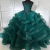 Girl Dresses Kids Elegant Long Prom Green Tulle Gowns Children Graduation Dress Teen Wedding Bridesmaid Robe