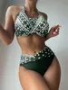 2023 New Two Piece Bikini Set Flower Print Girl Swimsuit High Waist Bikini Set Summer Beach Clothes