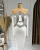 Vestidos de noiva de sereia de cetim árabe de cristal diamantes contas de manga comprida vestidos de noiva personalizados vestidos de novia