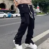 Calças masculinas Y2K Black Streetwear Casual TechWear