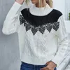 Women's Sweaters Women Lace Sweater Casual Patchwork Turtlenecks Pullovers Contrast Color Cable-Knit Jumpers Tops 2023 Autumn Pull FemmeWome