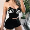 Designer Wholesale Gothic Skeleton Hand Print Lace Camisole Bodycon Y2k Tanktop Women Sexy Spaghetti Strap Sleeveless Cami Tops 9377