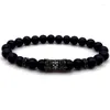 Charm Bracelets Fashion Long Tube Double Crown Bracelet Men Royal Black Matte Beaded Strand For Jewelry Christmas Gift