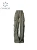 Pantaloni da donna Capris Retro Salopette verde militare Gamba larga Pantaloni cargo da donna Pantaloni da donna Pantaloni casual larghi a vita bassa sexy Streetwear 230301