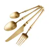 Servis uppsättningar Golden Matte Tabellerisilver Silver Set Spoon and Fork 1810 Cot Rostless Steel Cutlery Disherwasher Safe Flatware 230302