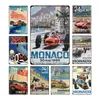 Vintage Monaco Racing Car Art Målning Metal Tin Plate Retro Iron Målning Mann Cave Garage Wall Decoration Poster Garage Utomhus Personlig dekor Storlek 30x20cm W02