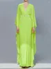 Casual Dresses Linda Della 2023 Fashion Design Women's Summer Fluorescerande Green Imperial Sister Style V-ringning Ruffle Dress