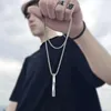 Collane con ciondolo BONLAVIE Moda Nero Rettangolare a Spirale Cubo Striscia di Gioielli Semplice Collana Hip-Hop da Uomo in Acciaio al Titanio Intrecciato