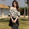 Women's Blouses Wholesale Dropping Slash Neck Spaghetti Strap Floral Printing Women Summer Shirt Short Sleeve Blouse Tops Camisas Mujer