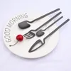 Dinnerware Sets 12 Matte Black Flatware Cutlery Knife Fruit Fork Spoon 304 Stainless Steel Tableware Silverware 230302