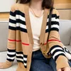 Damesbreien T-stukken Spring Ma Baoli Plaid Cardigan Gebreide Cashmere Sweater Net Red Sweater V-Neck losse lange mouwen strepen 230302