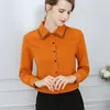 Women's Blouses Women Polyester Blouse Long Sleeve White Brown Tops Summer Autumn Korean Fashion Lapel Shirt Female Clothing