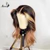 Mel Destaque Human Human Human Wig Wig Wave Frontal Guleless Wave Wigs para Mulheres Negras Pré -Puzed Baby Hable Ginush