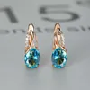 Boucles d'oreilles créoles Huggie multicolore cristal Aqua bleu Zircon pierre ovale couleur or Rose fiançailles pour les femmes bijoux mignons Odet22