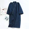 Men's Sleepwear Japanese Kimono Bathrobe Summer Style Cotton Couple Nightgown Home Service Female Thin Men's Plaid Robe